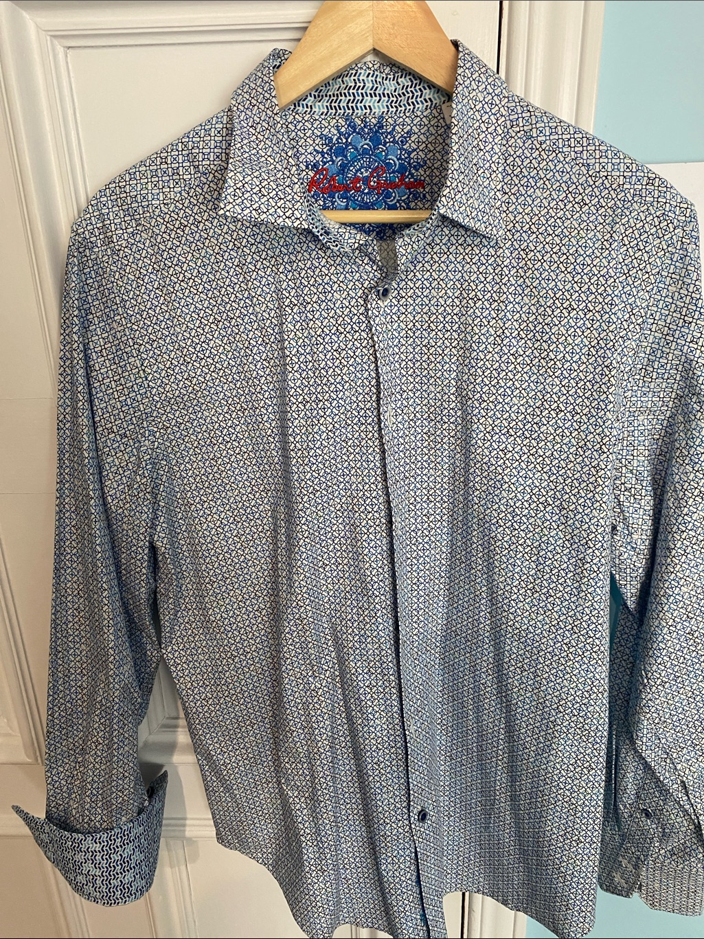 Robert Graham Classic Men’s Blue Geometric Dress Shirt Large